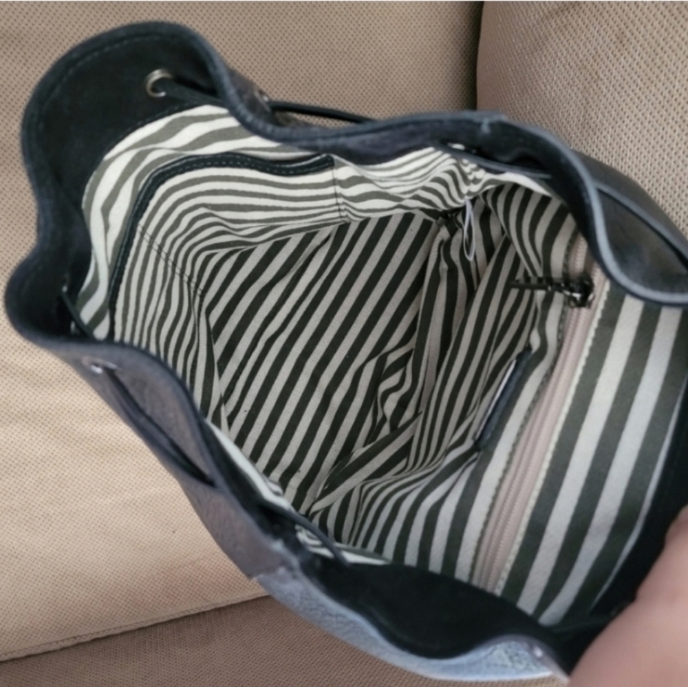 A. Bellucci Italy black leather drawstring backpack - Picture 6 of 13